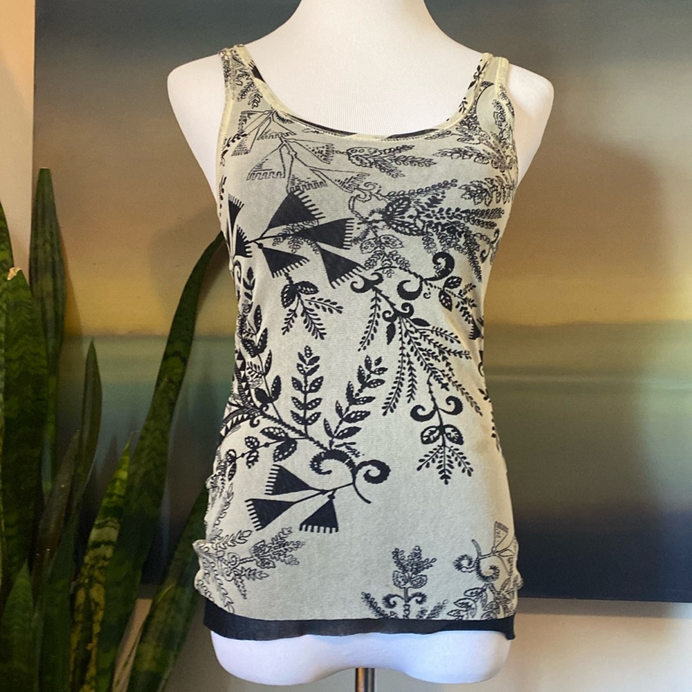 Fuzzi mesh black/beige paisley tank top size medium